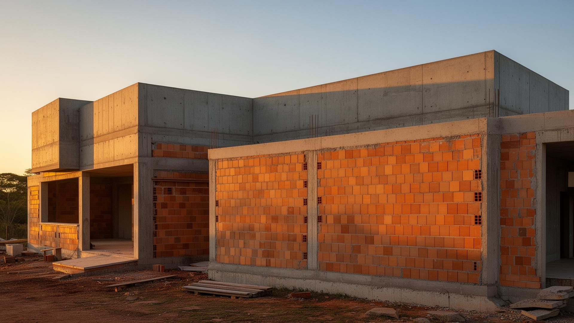 Obra em construção com alvenaria de blocos na Grande Florianópolis